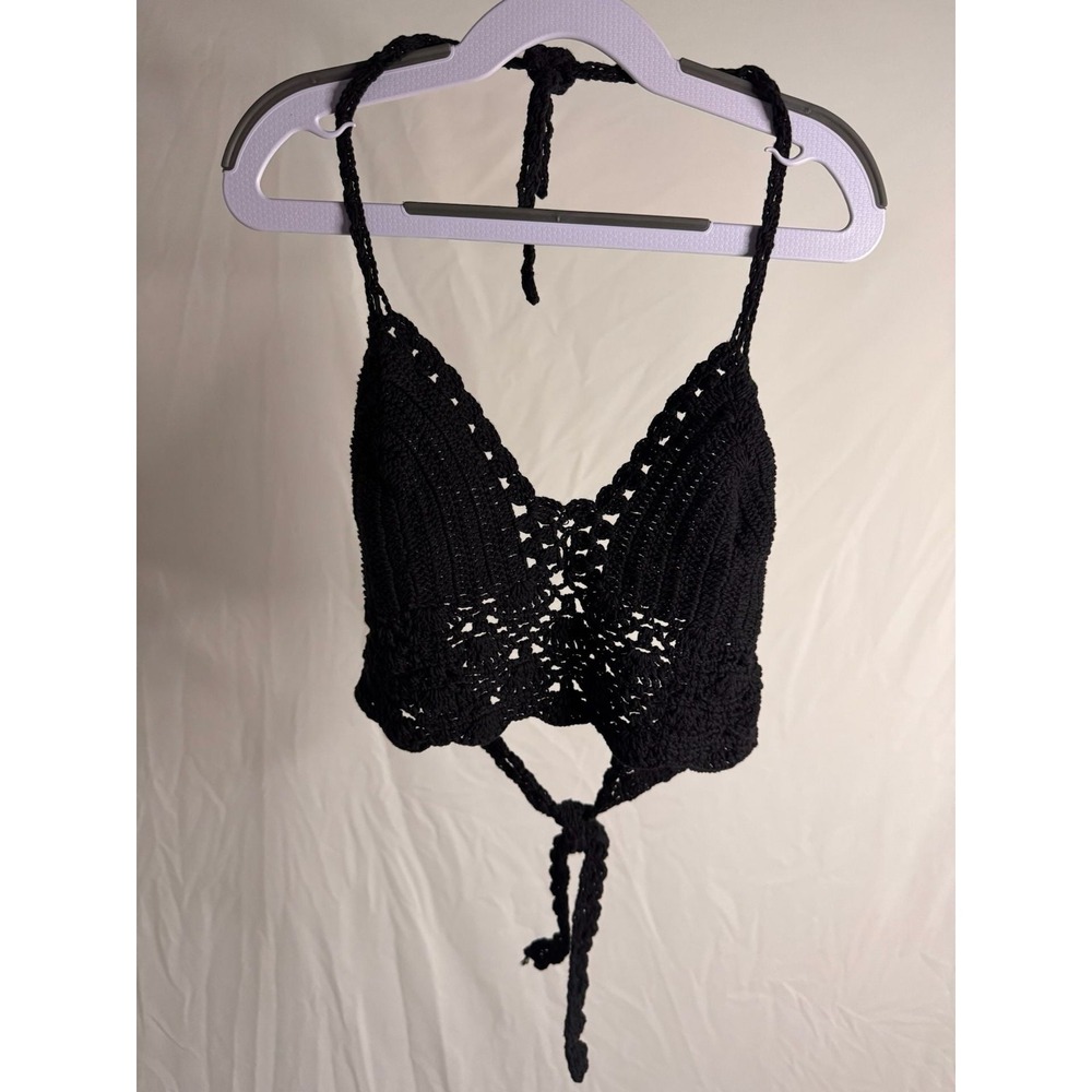 Unbranded‎ - Crochet Halter Crop Top Boho Knit Festival - Black - M - Womens